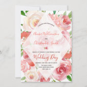 Aquarell-korallenrote geometrische Diamant-mit Einladung (Vorderseite)