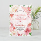 Aquarell-korallenrote geometrische Diamant-mit Einladung (Stehend Vorderseite)