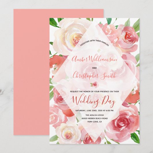 Aquarell-korallenrote geometrische Diamant-mit Einladung (Vorne/Hinten)