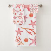 Aquarell-korallenrotes Meer-Geschöpf-nahtloses Badhandtuch Set (Insitu)