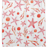 Aquarell-korallenrotes Meer-Geschöpf-nahtloses Duschvorhang (Vorderseite)