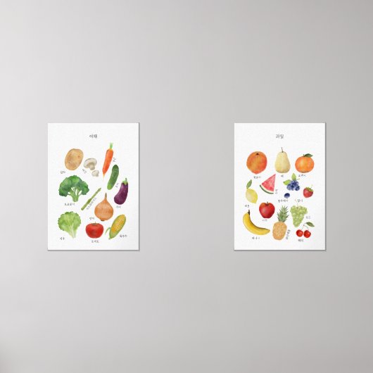 Aquarell Koreanische Lernobjekte und Obstposter Bilderwand Sets (Vorderseite)