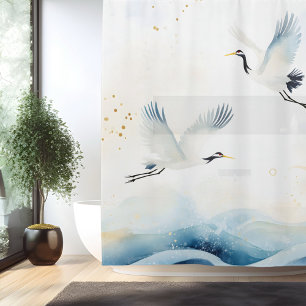 Aquarell Kranich japanischer Stil Duschvorhang