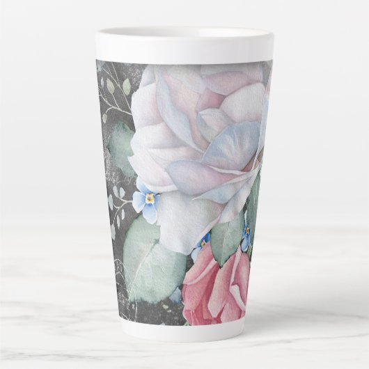 Aquarell-Kreidetafel-Rosen Milchtasse (Vorderseite)