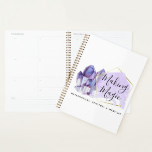 Aquarell-Kristalle & Gold Geometrisches Boho-Logo Planer