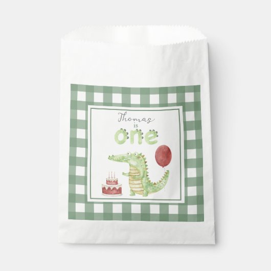 Aquarell Krokodil 1. Geburtstag Geschenktütchen (Vorderseite)