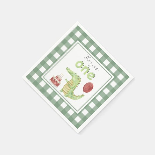 Aquarell Krokodil 1. Geburtstag Serviette (Ecke)