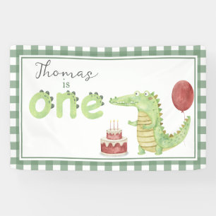 Aquarell Krokodil 1. Geburtstag Willkommen Banner