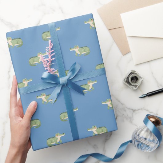 Aquarell Krokodile auf Blau Geschenkpapier (Schenken)