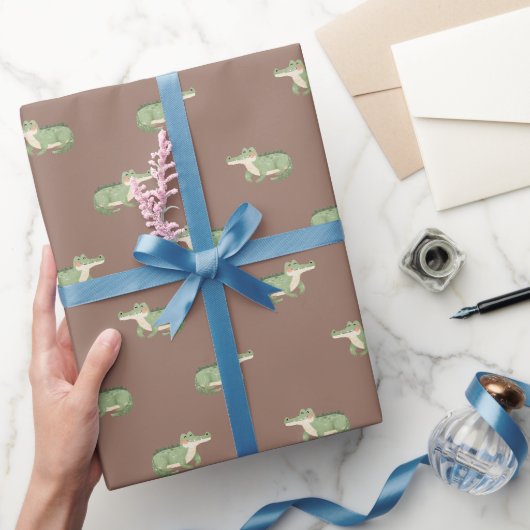 Aquarell-Krokodile auf Braun Geschenkpapier (Schenken)