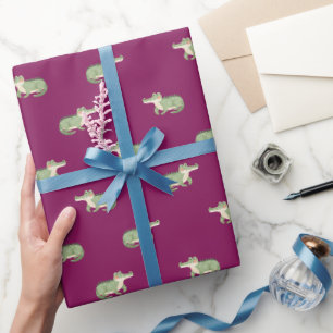 Aquarell-Krokodile auf dunklem Rosa Geschenkpapier