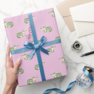 Aquarell-Krokodile auf Hellrosa Geschenkpapier