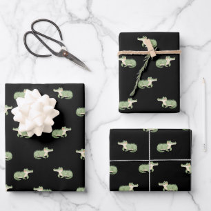 Aquarell-Krokodile auf Schwarz Geschenkpapier Set