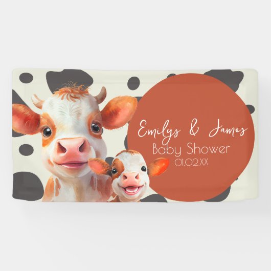 Aquarell Kuh Print Muster Babydusche Banner (Horizontal)