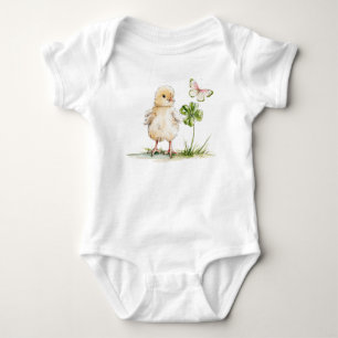 Aquarell-Küken mit vierblättrigem Kleeblatt Baby Strampler