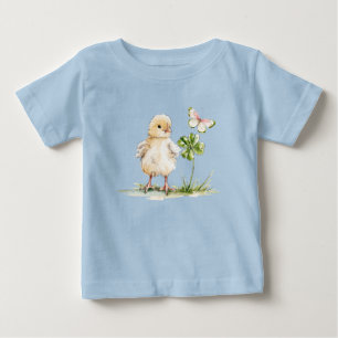 Aquarell-Küken mit vierblättrigem Kleeblatt Baby T-shirt