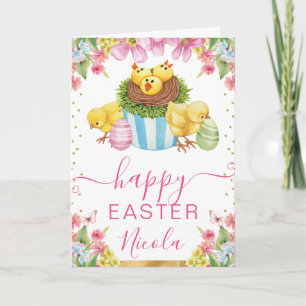 Aquarell-Küken-Torte Frühling Frohe Ostern Karte