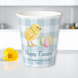 Aquarell Küken und Eier auf Blau Frohe Ostern Pappbecher