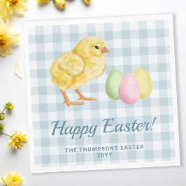 Aquarell Küken und Eier auf Blau Frohe Ostern Serviette