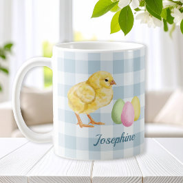 Aquarell-Küken und Eier auf Blau mit Namen Kaffeetasse