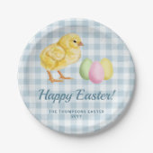 Aquarell Küken und Eier auf Blau mit Text Pappteller (Vorderseite)