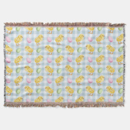 Aquarell-Küken und Eier auf blauem Gingham-Muster Decke