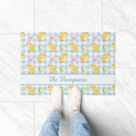 Aquarell-Küken und Eier auf blauem Gingham-Muster Fußmatte
