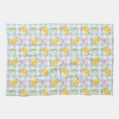 Aquarell-Küken und Eier auf blauem Gingham-Muster Geschirrtuch (Horizontal)