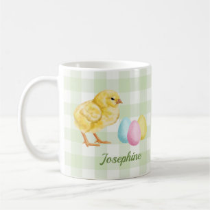 Aquarell-Küken und Eier auf Grün mit Namen Kaffeetasse