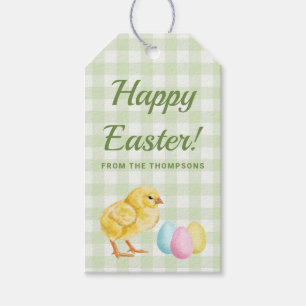 Aquarell-Küken und Eier auf grünem Happy Easter Geschenkanhänger