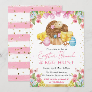 Aquarell-Küken und Kuchen Frühling-Oster-Brunch Einladung