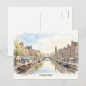 Aquarell-Kunst Amsterdam Postkarte (Vorne/Hinten)
