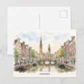 Aquarell-Kunst Amsterdam Postkarte (Vorne/Hinten)