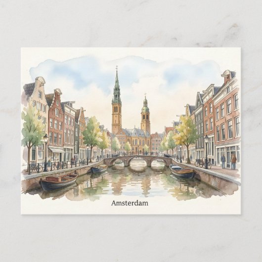 Aquarell-Kunst Amsterdam Postkarte (Vorderseite)