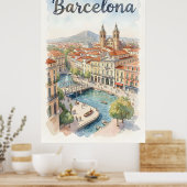 Aquarell-Kunst Barcelona Poster (Küche)