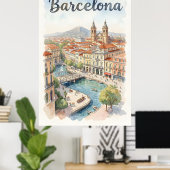 Aquarell-Kunst Barcelona Poster (Heimbüro)