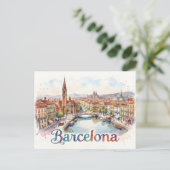Aquarell-Kunst Barcelona Postkarte (Stehend Vorderseite)