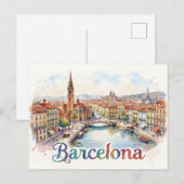 Aquarell-Kunst Barcelona Postkarte (Vorne/Hinten)
