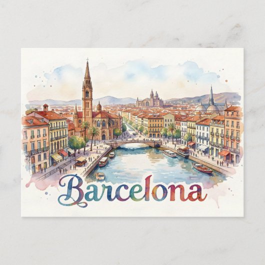 Aquarell-Kunst Barcelona Postkarte (Vorderseite)