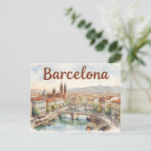 Aquarell-Kunst Barcelona Postkarte (Stehend Vorderseite)