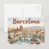 Aquarell-Kunst Barcelona Postkarte (Vorne/Hinten)