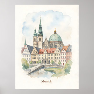 Aquarell-Kunst München Deutschland Poster