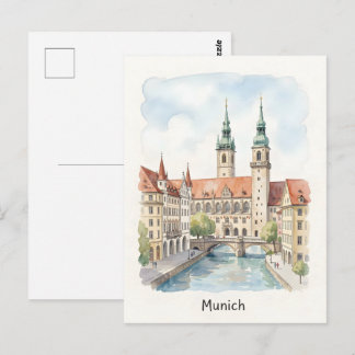 Aquarell-Kunst München Deutschland Postkarte