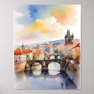 Aquarell-Kunst Prag Poster