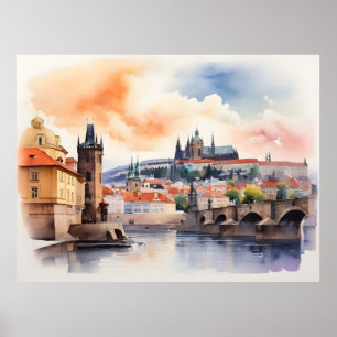 Aquarell-Kunst Prag Poster