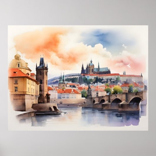Aquarell-Kunst Prag Poster (Vorne)