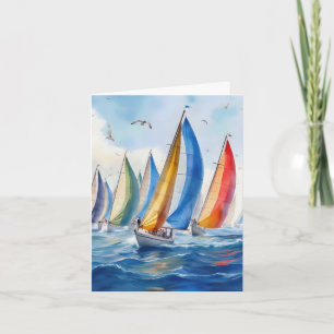 Aquarell-Kunstwerk Segelboot-Regatta Karte