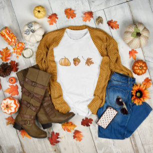 Aquarell-Kürbis, Blatt und Eichel Herbst T-Shirt