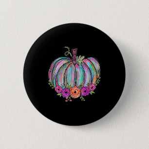 Aquarell-Kürbis-Blumen-Thanksgiving-Halloween M Button