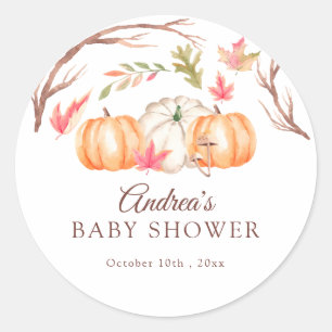 Aquarell-Kürbis-Herbst   Herbst-Baby-Party Runder Aufkleber